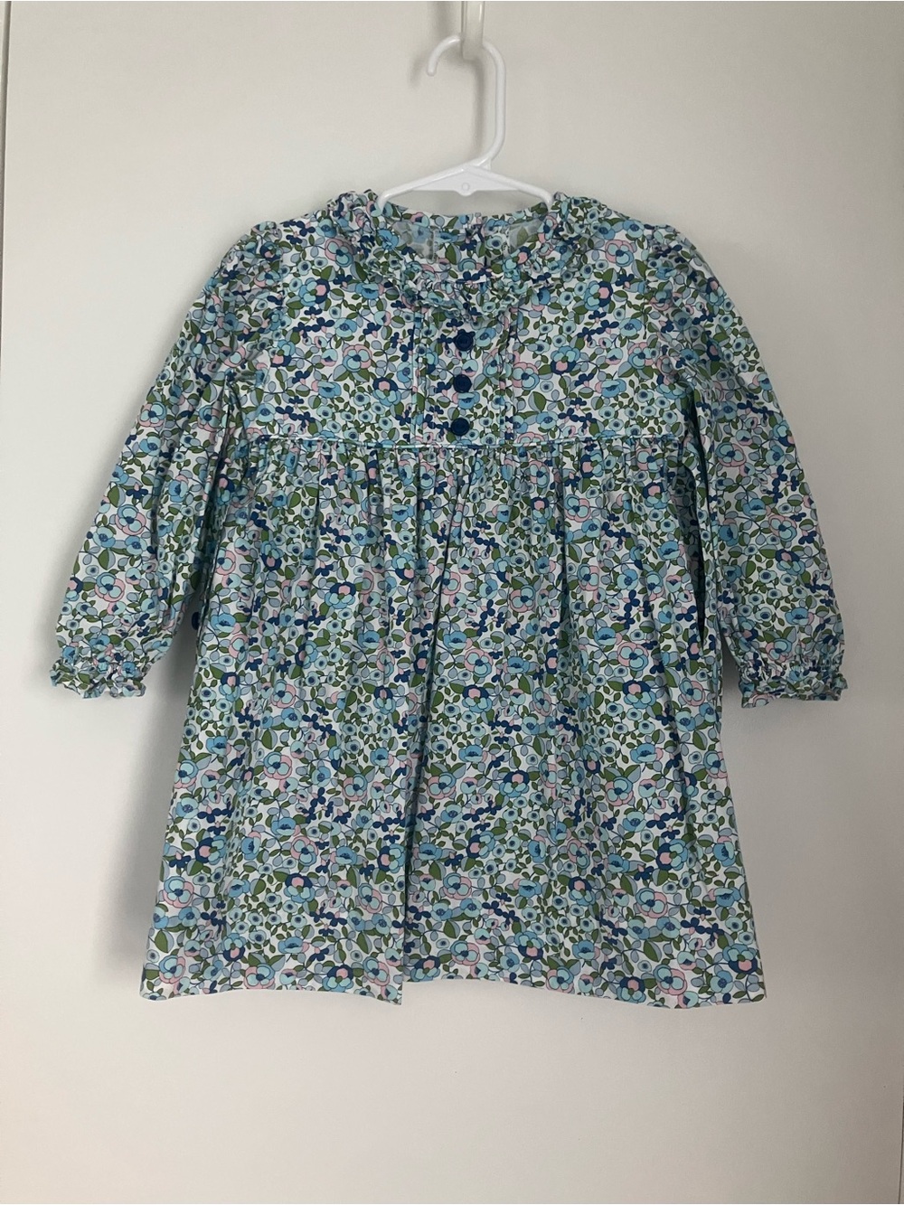 Little English Floral Long-Sleeve Dress in Blue, Green, Pink